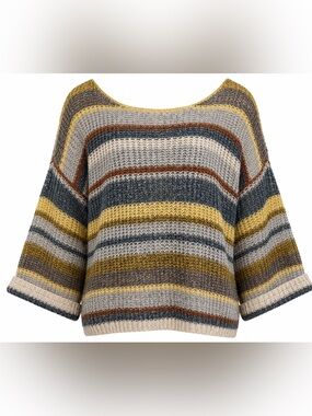 By Together Striped Chunky Knit Sweater M/L Medium Large Boho